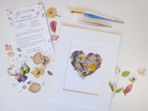 pressed flower DIY kit with heart shape artwork