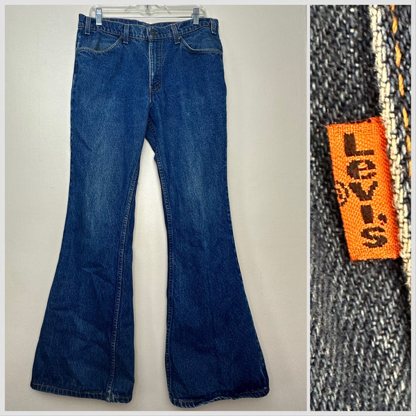 1980s Levi's Bell Bottom Jeans, 684 Orange Tab Blue Denim,  –  Proveaux Vintage