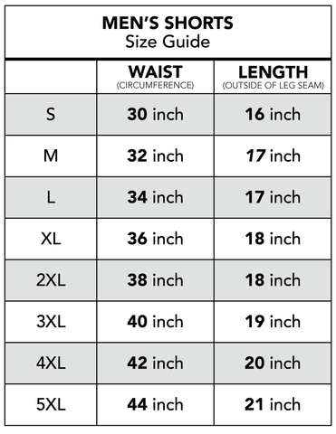 Adult Shorts - Size Guide