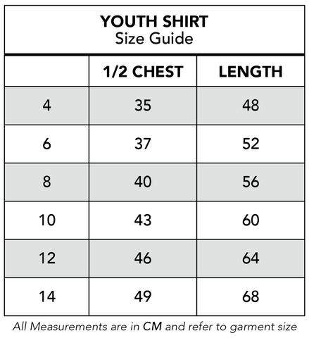 Youth Shirt - Size Guide