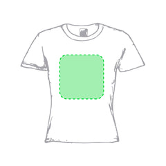 T-Shirt Femme Couleur "keya" WCS150 Zone 3 - Poitrine Zone de marquage max: 330 x 200 mm SÉRIGRAPHIE F (maximale 6 couleurs) TRANSFERT SÉRIGRAPHIQUE (maximale 8 couleurs) GRAVURE TRANSFERT NUMÉRIQUE (FULLCOLOR)