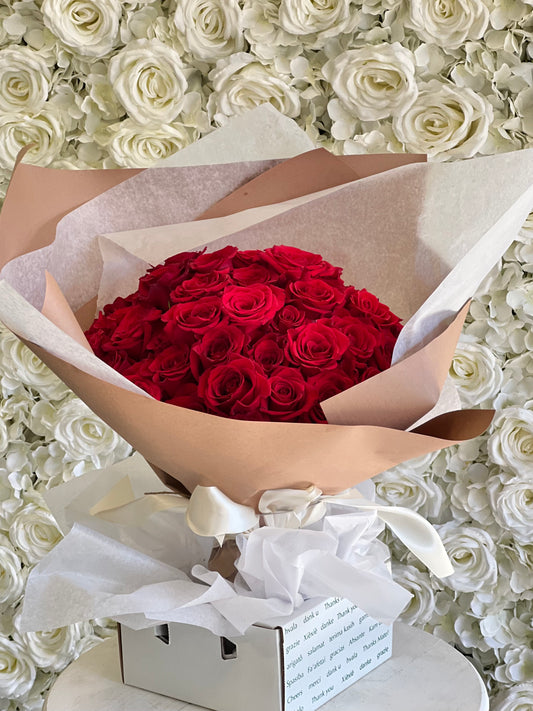 One Dozen Red Rose in Brown Craft- Paper Bouquet