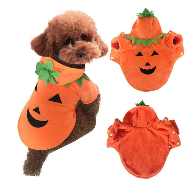 Halloween Pumpkin Pet Costume Pet Cosplay Winter Warm Dog Coat Jacket Holiday Costume Set Pet Dog Clothes