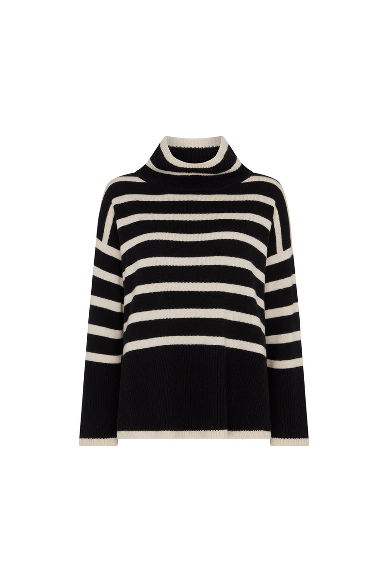 Black Stripe Roll Neck Sweater