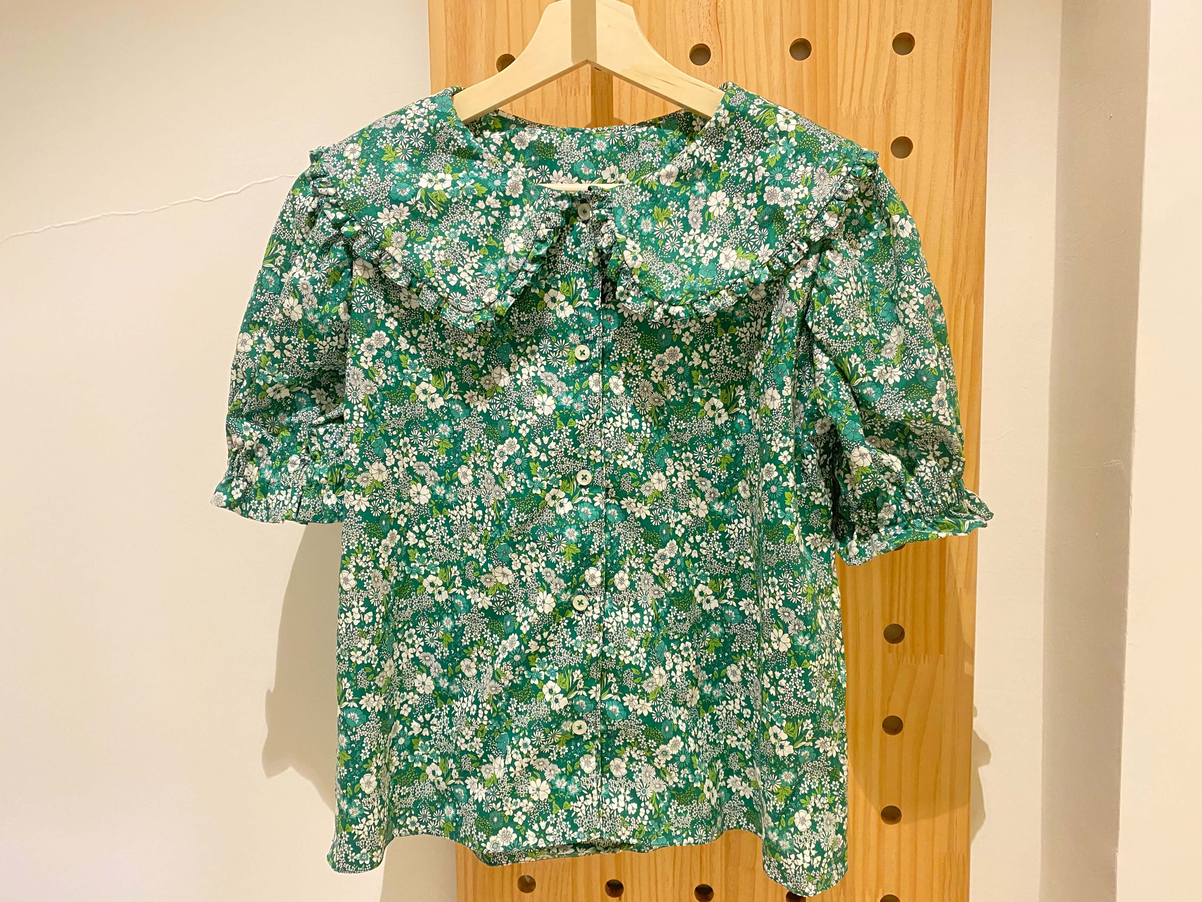 Floral, Short Sleeve Blouse with Peter Pan Collar, for Girls - ecru, Girls