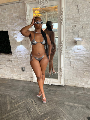 “Secret Code” Metallic Bikini Swimsuit- Silver - Raw Ritzy