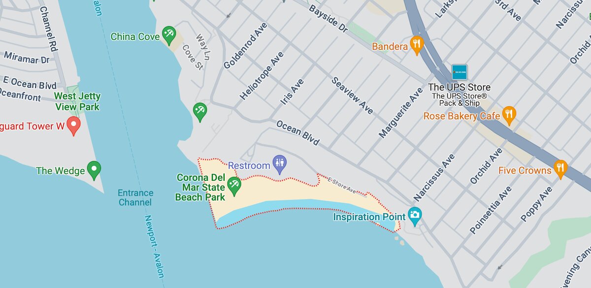 Paddle Boarding Newport Beach California - Corona del Mar Map