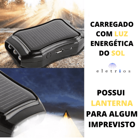 Solar Turbo Bank (Chaveiro Carregador Solar/Lanterna/PowerBank) + Cabo USB de Brinde