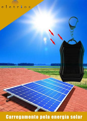 Solar Turbo Bank (Chaveiro Carregador Solar/Lanterna/PowerBank) + Cabo USB de Brinde