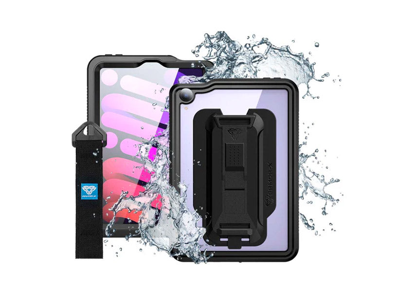 Commercial Sand Blasting & Painting (CSBP) ARMOR-X iPad mini 6 IP68 Waterproof, Shock & Dust Proof Rugged Case with Kickstand and Hand strap.
