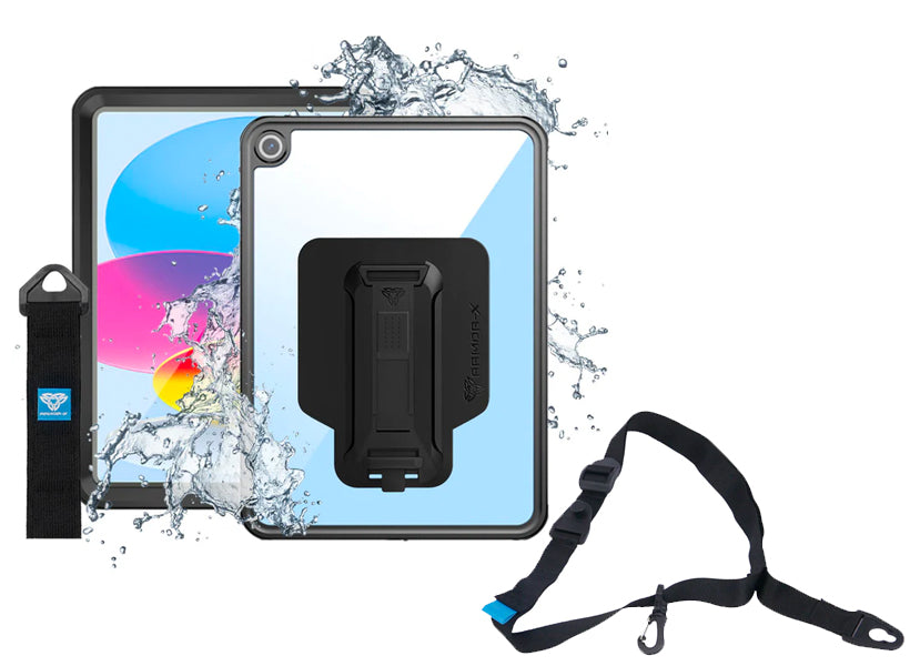 Spark Medical ARMOR-X iPad 10.9 (10th Gen.) IP68 Waterproof, Shock & Dust Proof Case With Handstrap and Kickstand.
