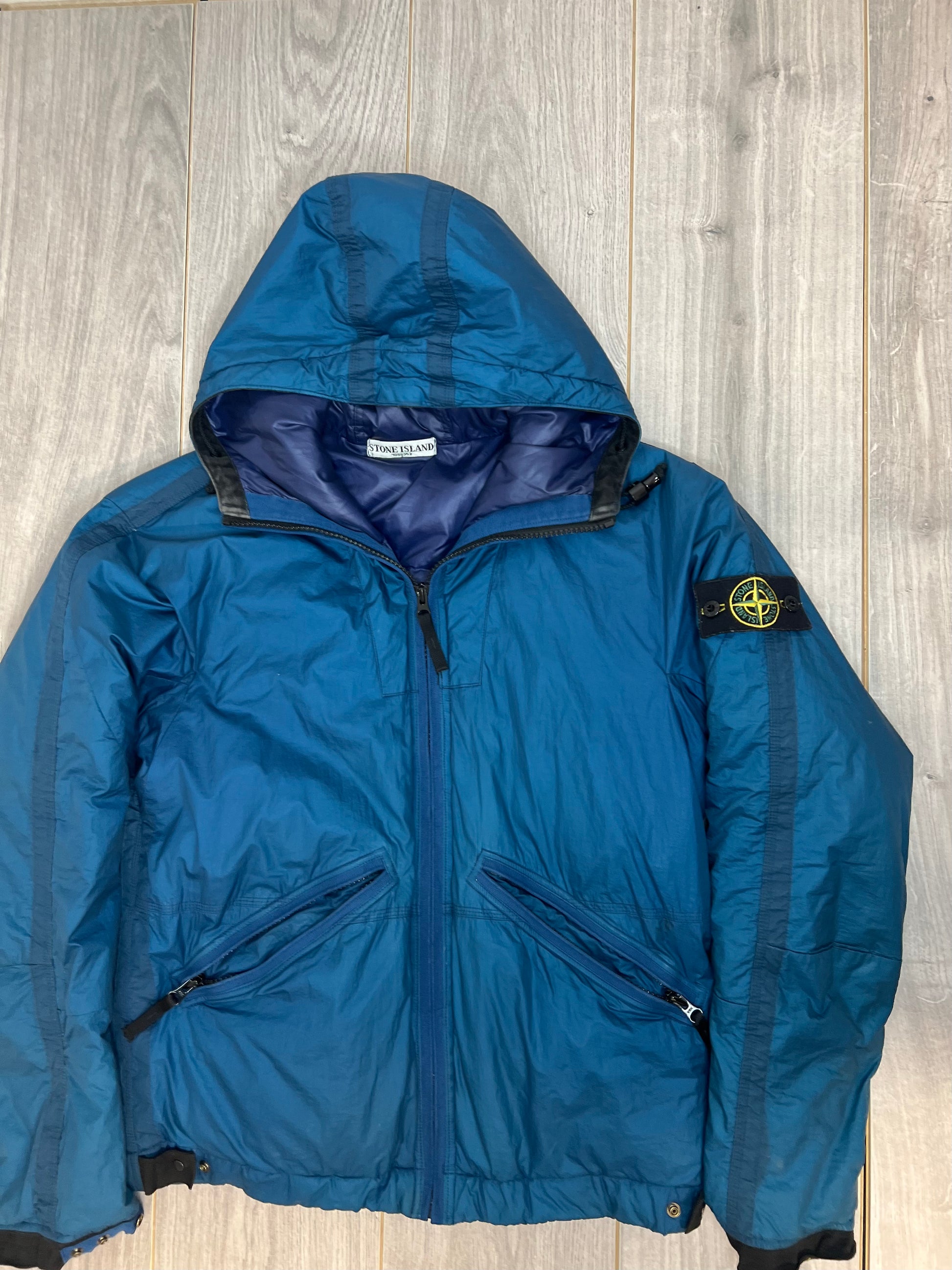 stone island goose down jacket green