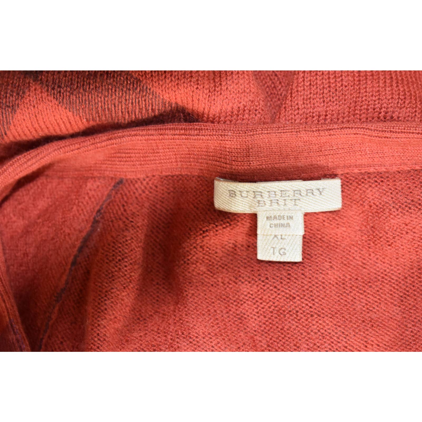 Burberry Brit Red Expanded Nova Check Merino Wool Cashmere Cardigan -