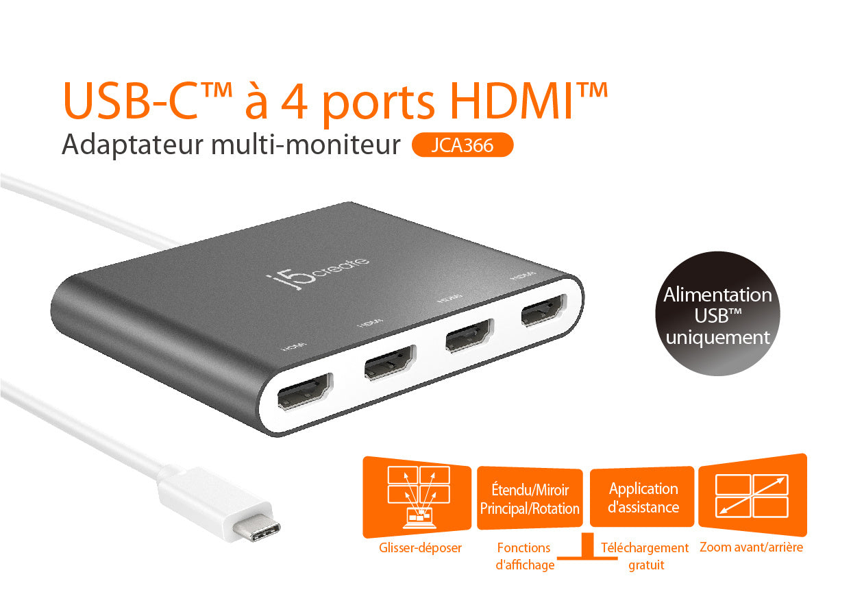 j5create JCA366 Adaptateur Multi-Moniteurs USB-C™ vers 4 ports HDMI™,  Argent – j5create Europe