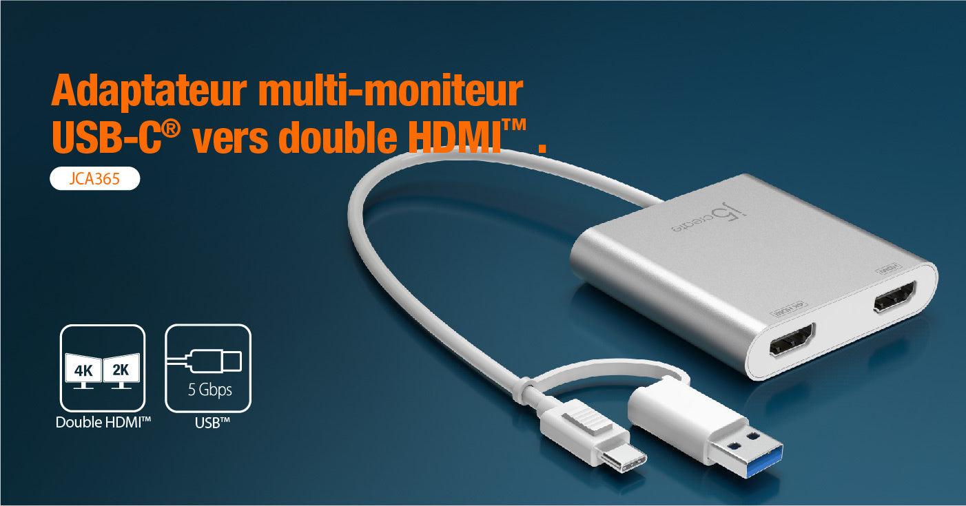 j5create JCA365 Adaptateur Multi-Moniteurs USB-C® vers Double HDMI