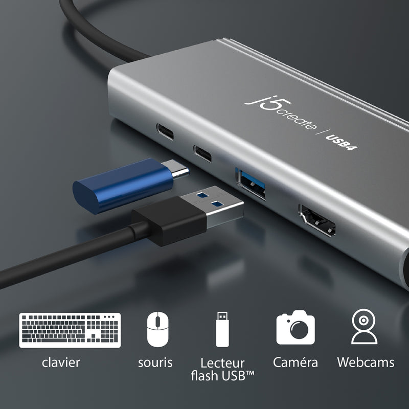 j5create JCD401 HUB Multi-Ports USB4™ Double 4K, Argent