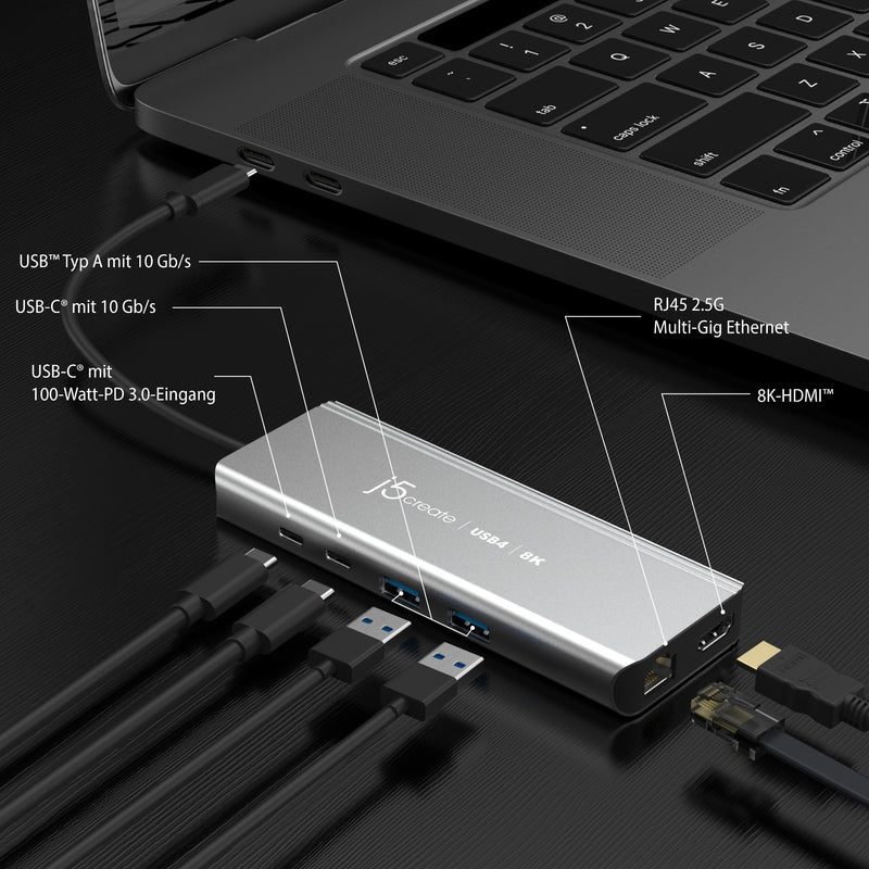 8K-USB4®-Hub mit mehreren Anschlüssen