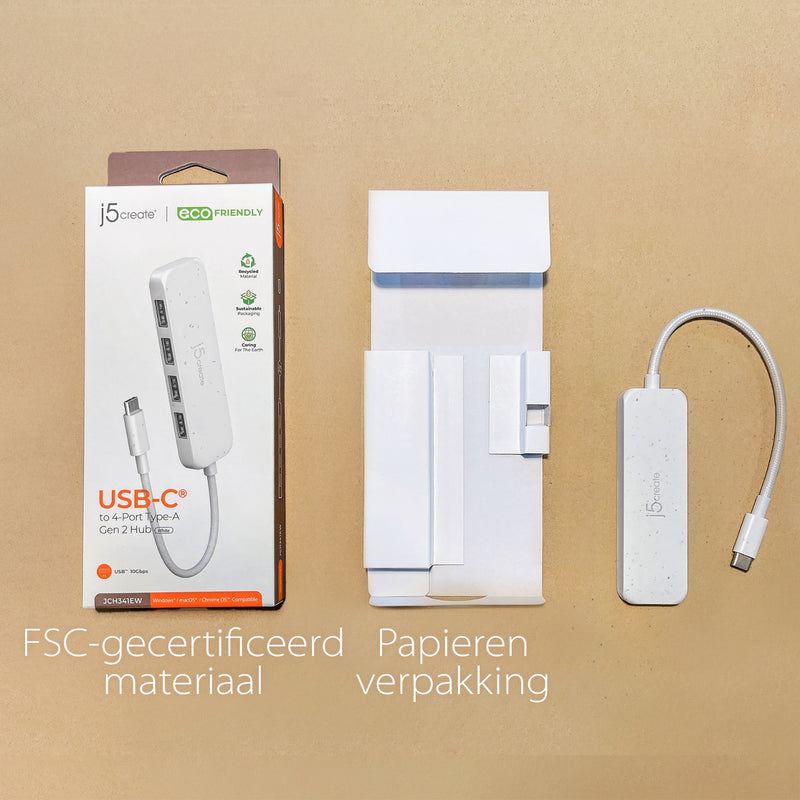 Eco-vriendelijke USB-C ® tot 4-Port Type-A Gen 2 Hub