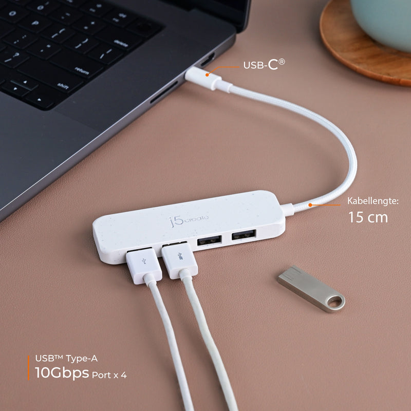 Eco-vriendelijke USB-C ® tot 4-Port Type-A Gen 2 Hub