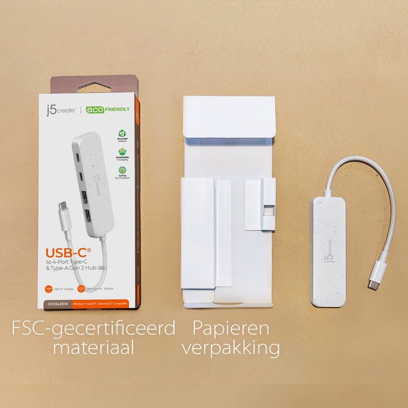 Eco-Friendly USB-C ® naar 4-Port Type-C & Type-A Gen 2 Hub