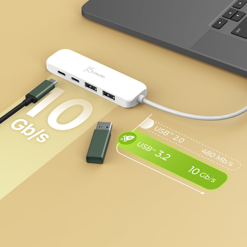 Eco-Friendly USB-C ® to 4-Port Type-C & Type-A Gen 2 Hub