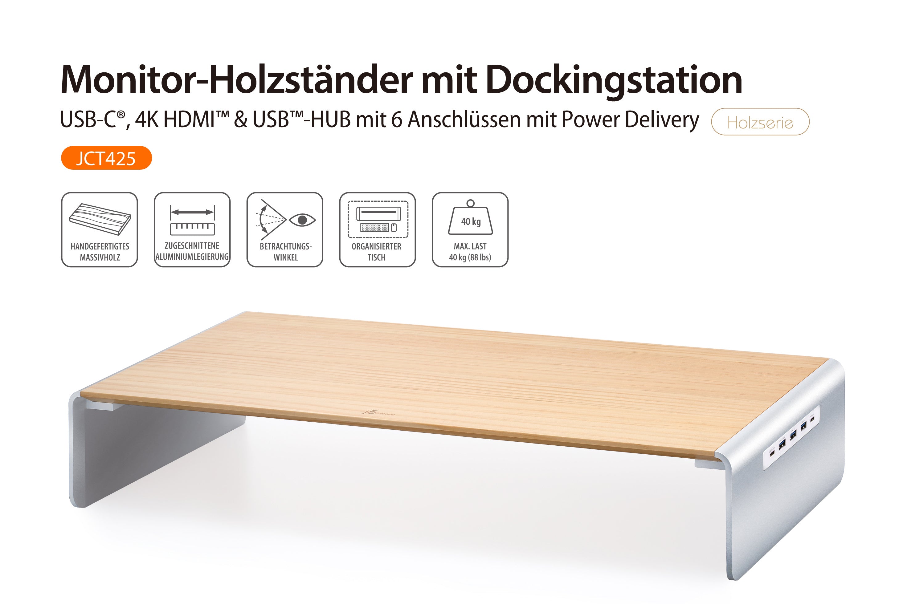 Wood Monitor Stand with Docking Station – j5create