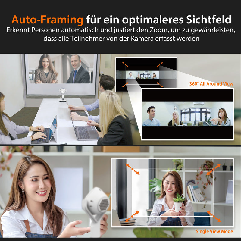 360°-AI-gesteuerte-Webcam mit Freisprecheinrichtung