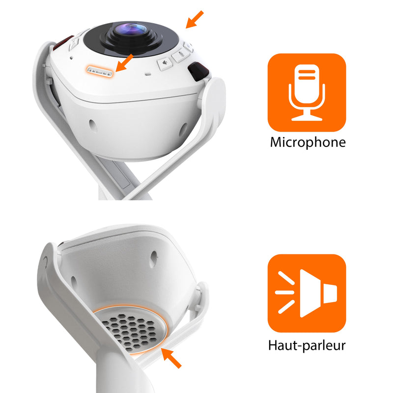 Webcam 360° pilotée par IA avec haut-parleur