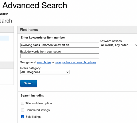 eBay Advanced search options