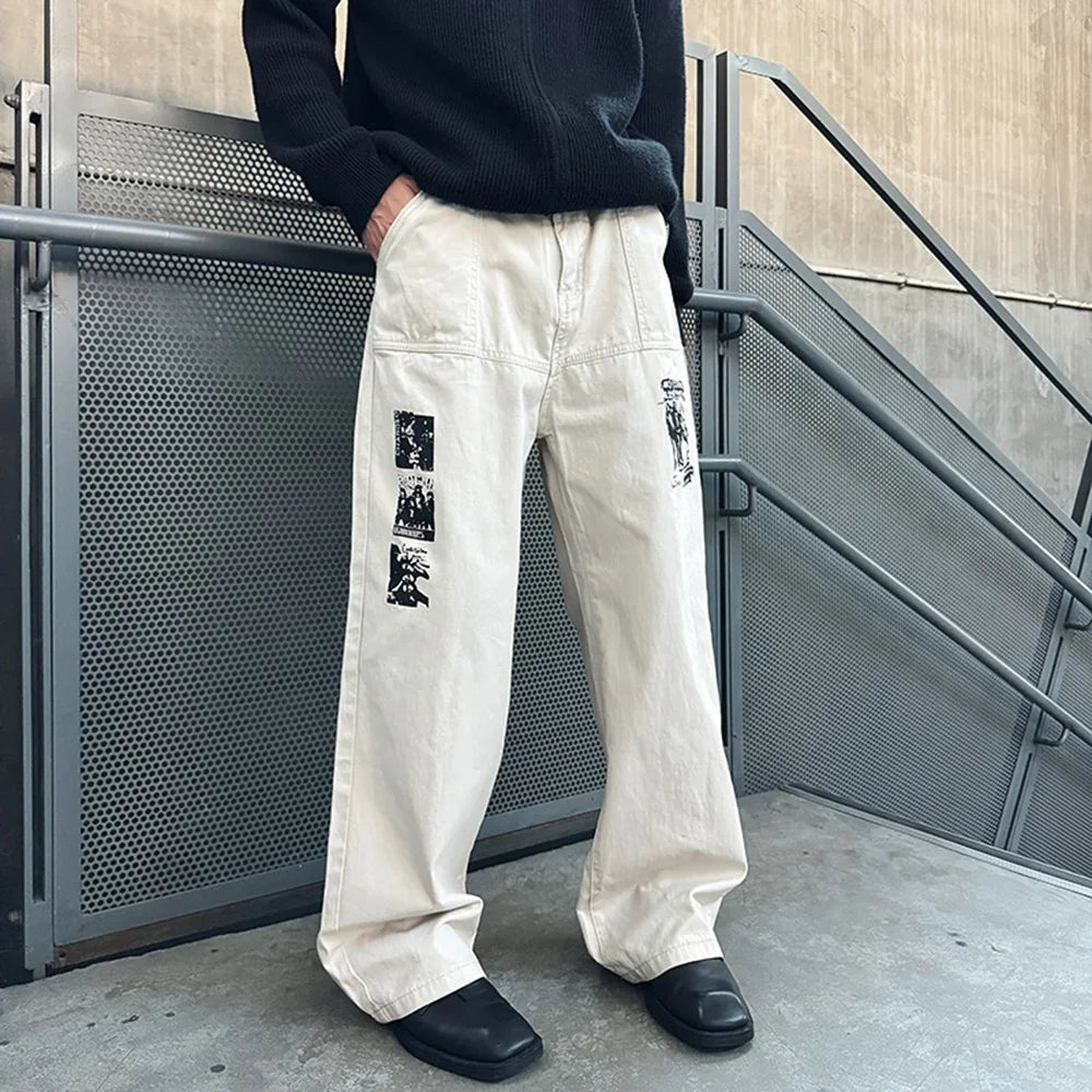 BONSIR  -  Mens Trousers Hip-Hop Print Cargo Casual Pants Streetwear Fashion Niche Personality All-Match Wide-Leg Pants Men'S Clothing 2025