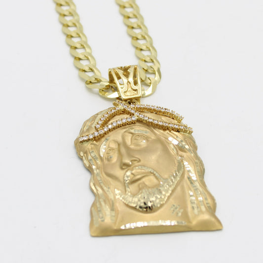 14K Gold Plated Huge Jesus Bust Simulated CZ Magnetic Clasp Cuban