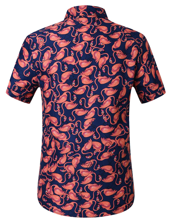 2023 New Men's Shirt Hawaiian Flamingo Printed Shirt For Men Fashion Short  Sleeve Male Clothes Top Collar Oversized Blouse 5xl E01-WJ00099 S