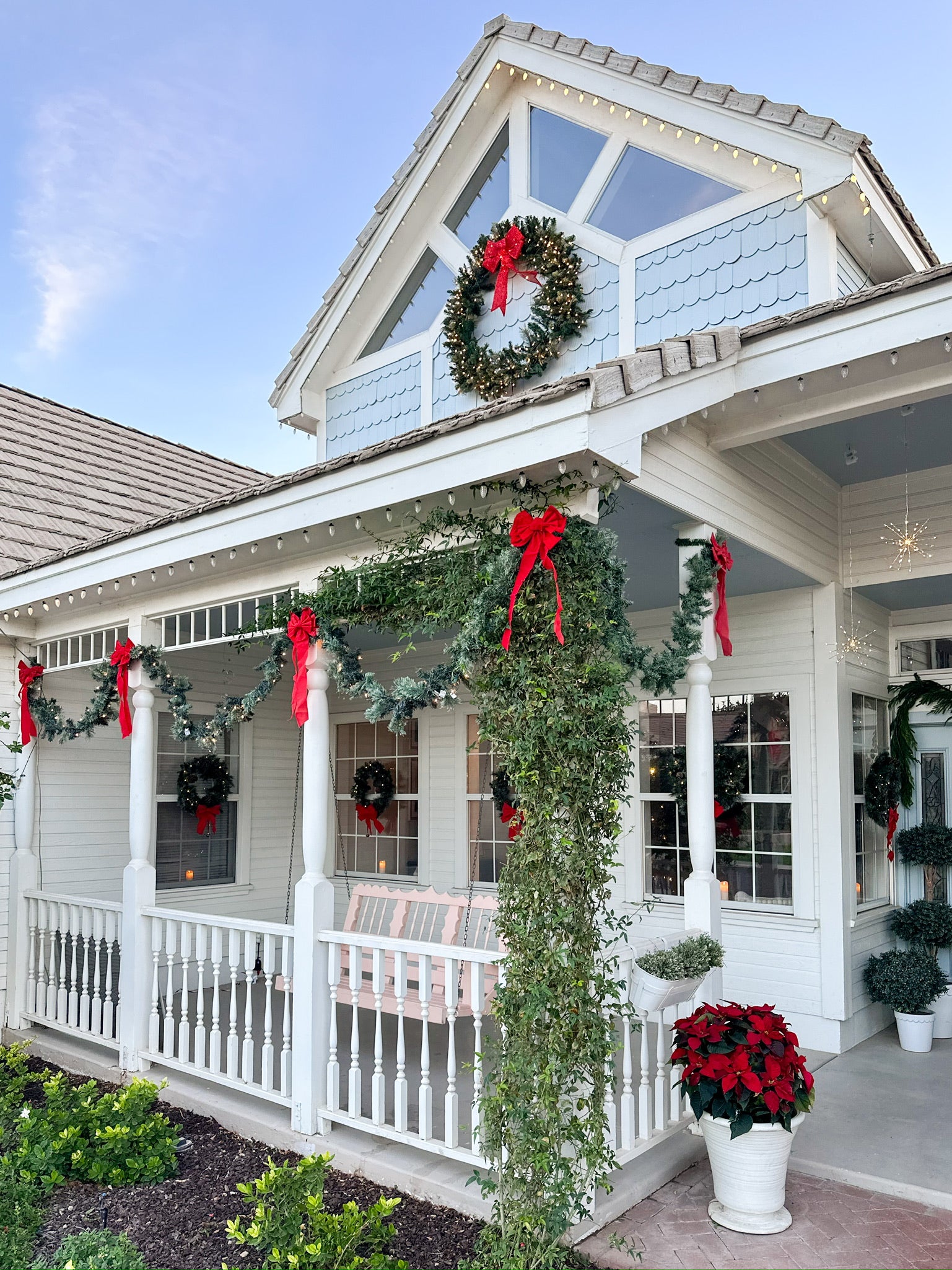 Front Porch with Garland and Other Decor