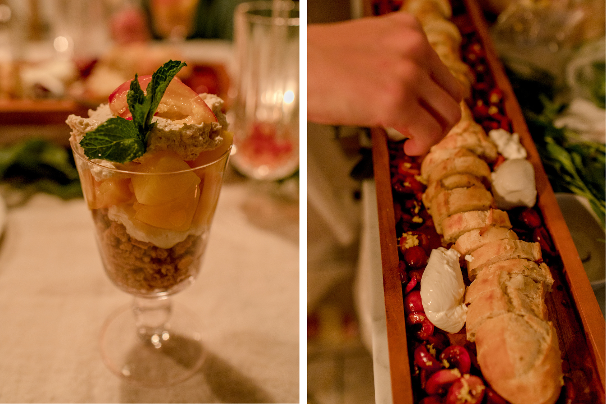 Images of a Trifle Dessert and Bread Appetizer