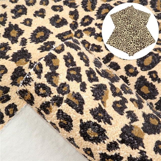 Leopard Print Chunky Glitter Faux Leather Fabric Sheets – Pink