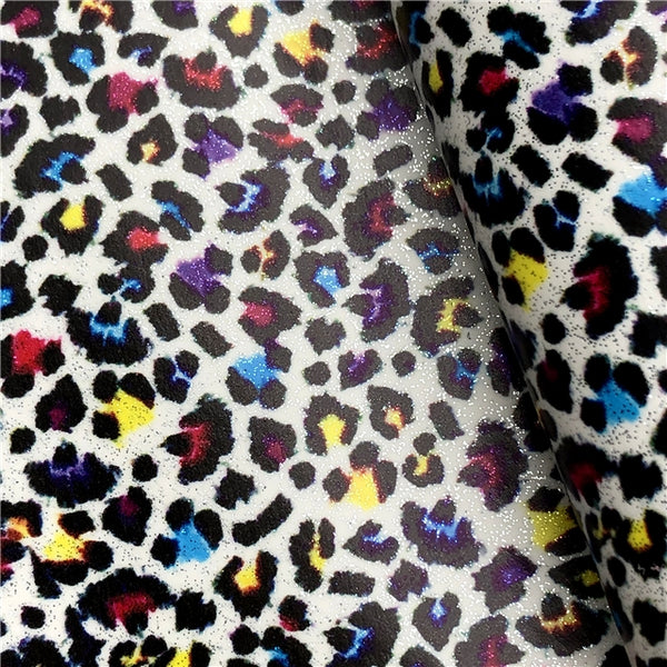 Rainbow Leopard Print Chunky Glitter Faux Leather Fabric Sheets – Pink