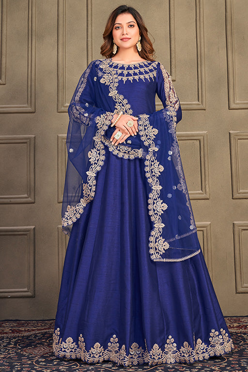 Royal Blue Colour Art Silk Anarkali Suit