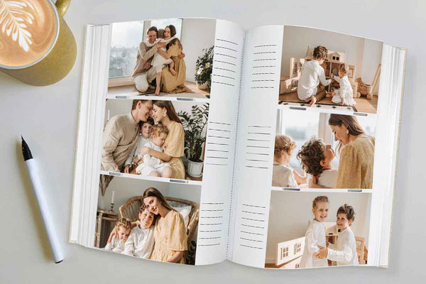 Linen Photo Album open on a table