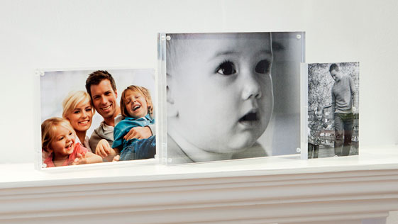 Display of 3 sizes of acrylic photo block frames