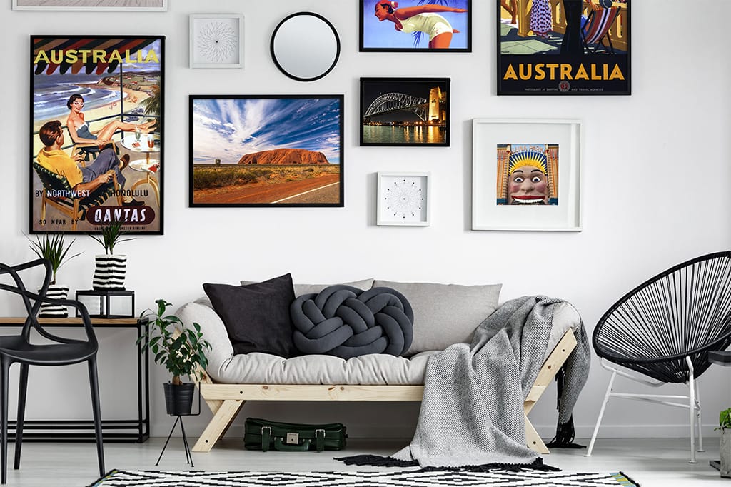 Gallery Wall of Poster Frames with Australian Theme
