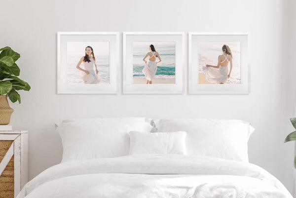Three Square Photo Frames on a Wall
