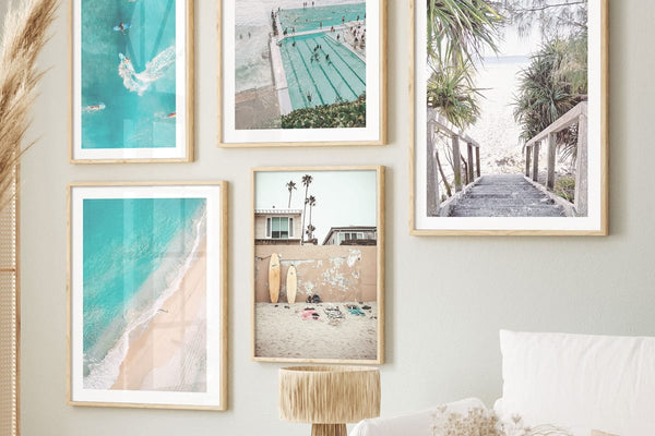 Framed Wall Art Prints Arranged on a Living Room Wall