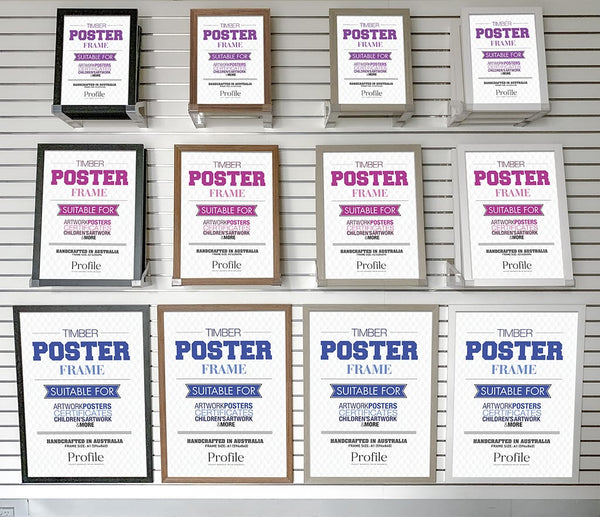 wall display of poster frames in different sizes