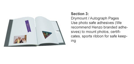 Step 3: Mount Sports Ribbons, A5 or other odd size memorabilia into the drymount pages with a photo-safe adhesive: