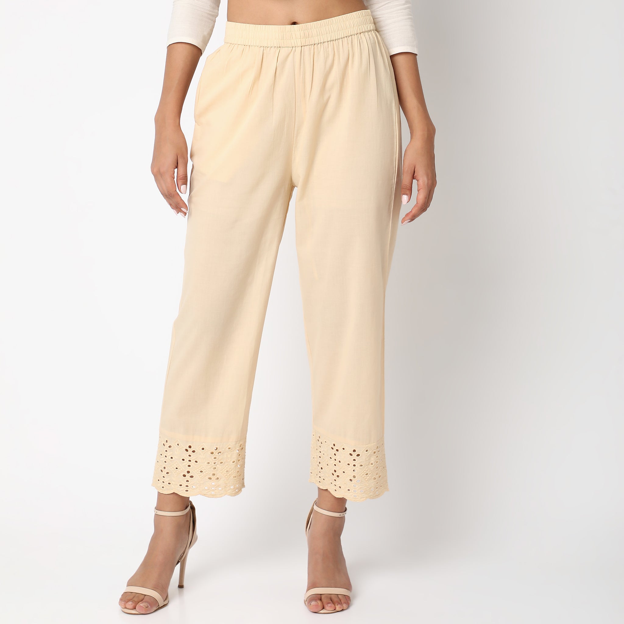 Regular Fit Lace Mid Rise Ethnic Pants