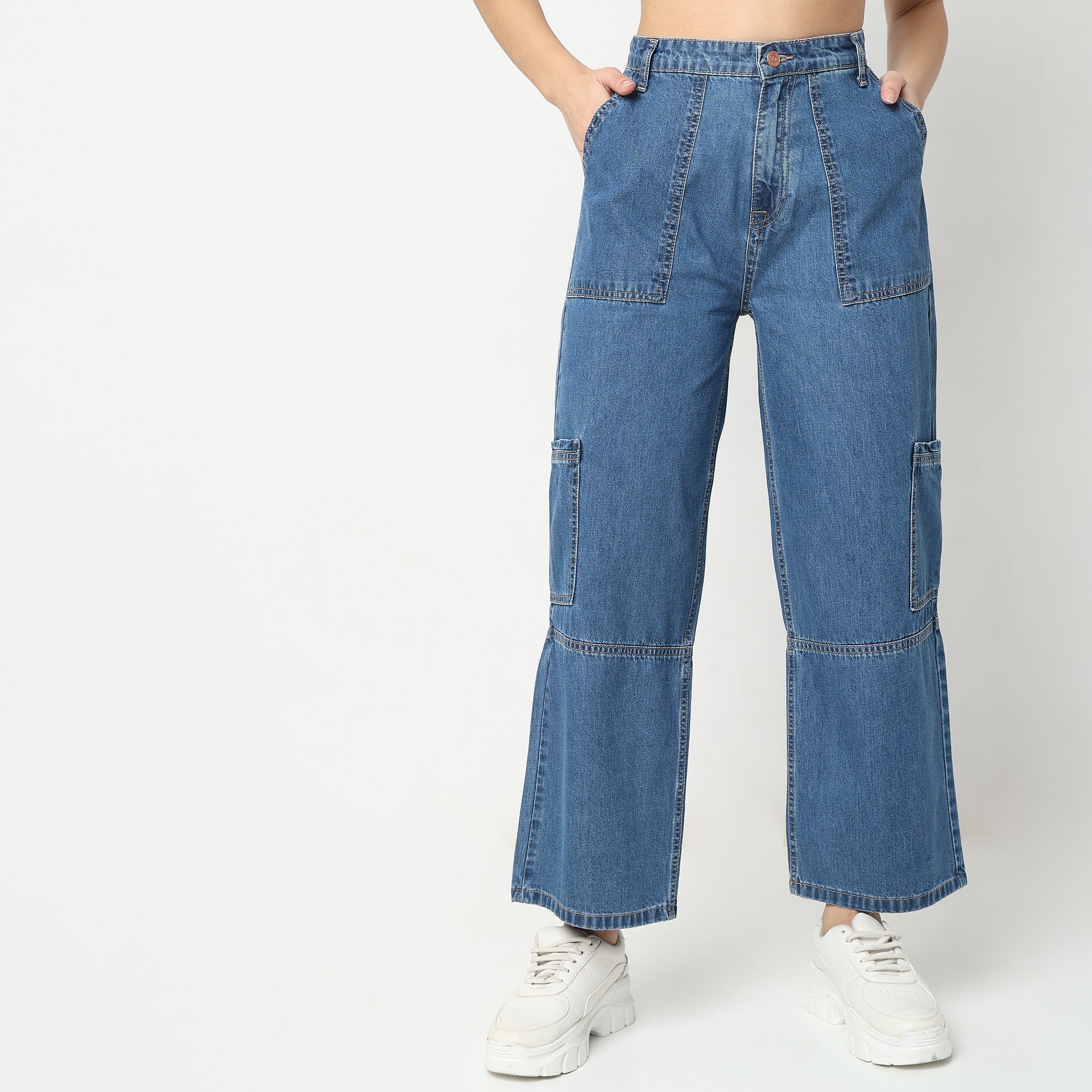 Wide Leg Solid High Rise Jeans