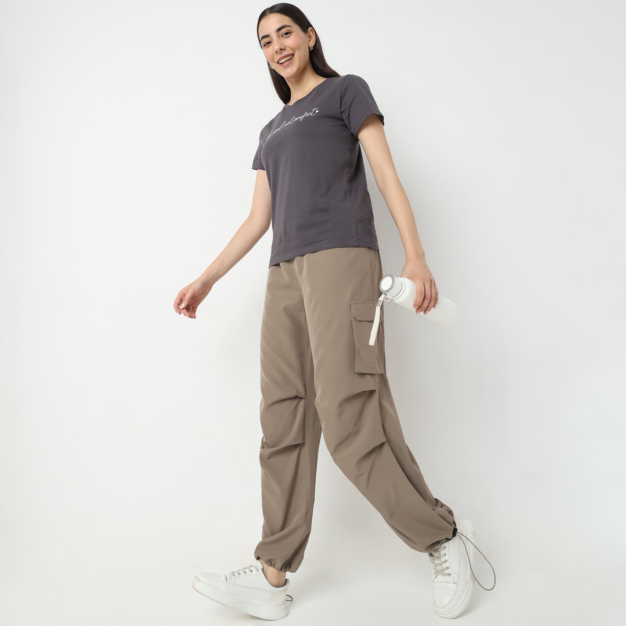 Buy online Olive Solid Mid Rise Cargo Pants from bottom wear for