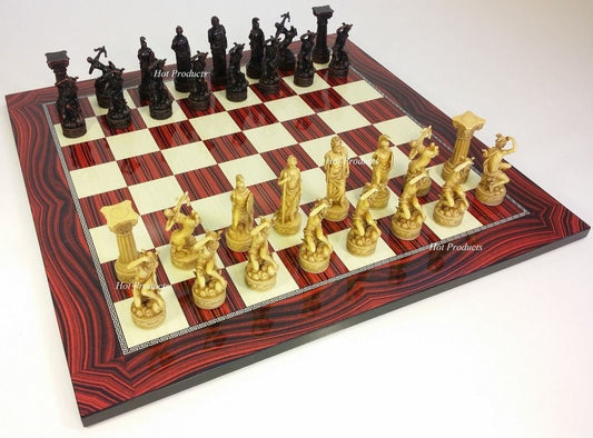  HPL Greek Roman Mythology Gods Chess Set W/ 18 World Map  Leather Board : Toys & Games
