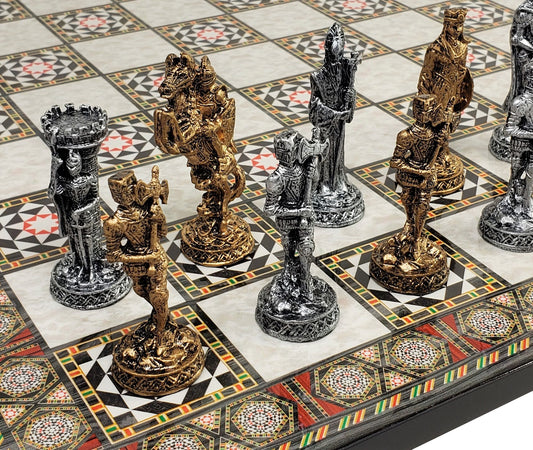 Medieval Times King Arthur Dragon Fantasy Chess Set Faux Marble Storage Board