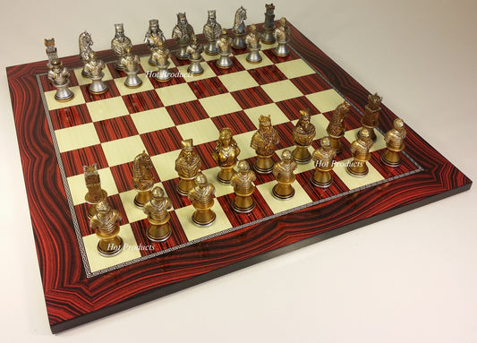 Medieval Times Crusades Busts GOLD SILVER Chess Set Black Faux Marble  Storage BD 